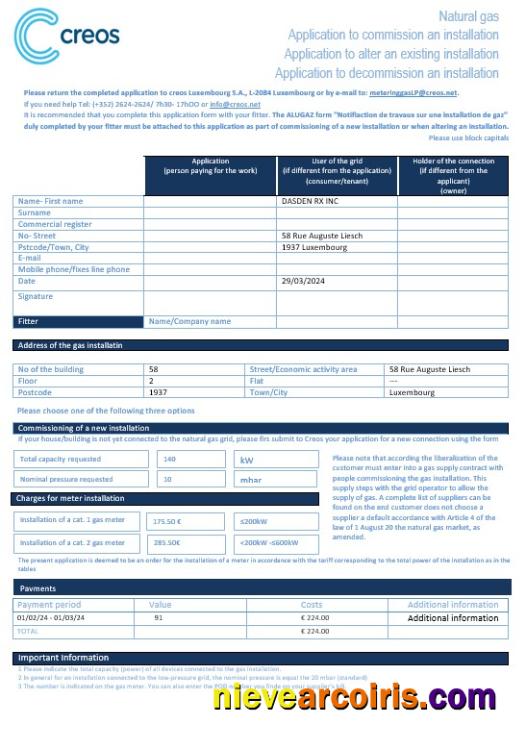 Luxembourg Creos gas business utility bill